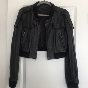 BCBG Max Azria cropped leather moto jacket